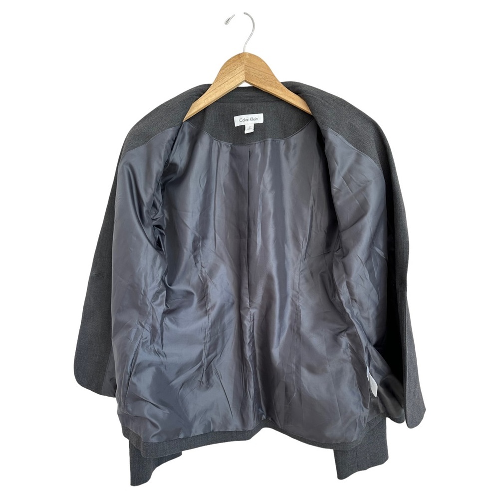 Calvin Klein Gray Career Blazer Single Button Ruched Sides Size 10 - Picture 6 of 12